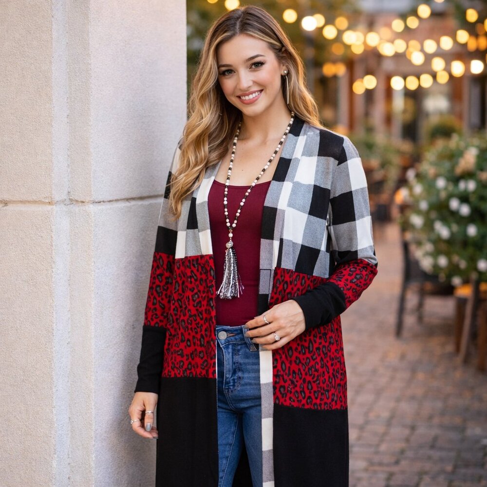 BOHO MultiColor Plaid Cardigan Duster Topper - Picture 6 of 6